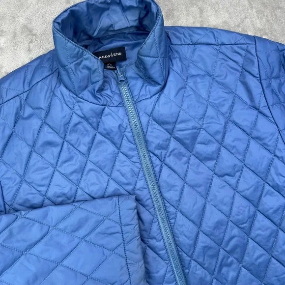 Lands End Quilted Full Zip Jacket Womens Large Blue Thermolite Puffer - Picture 10 of 14